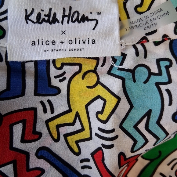 Alice + Olivia Keith Haring x AO Willa Silk Blouse Size X-Small - Picture 9 of 11